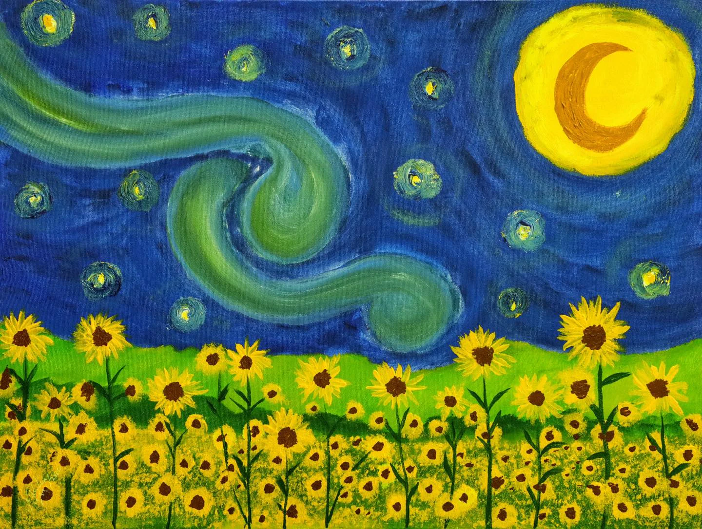 Sunflowers under the starry sky