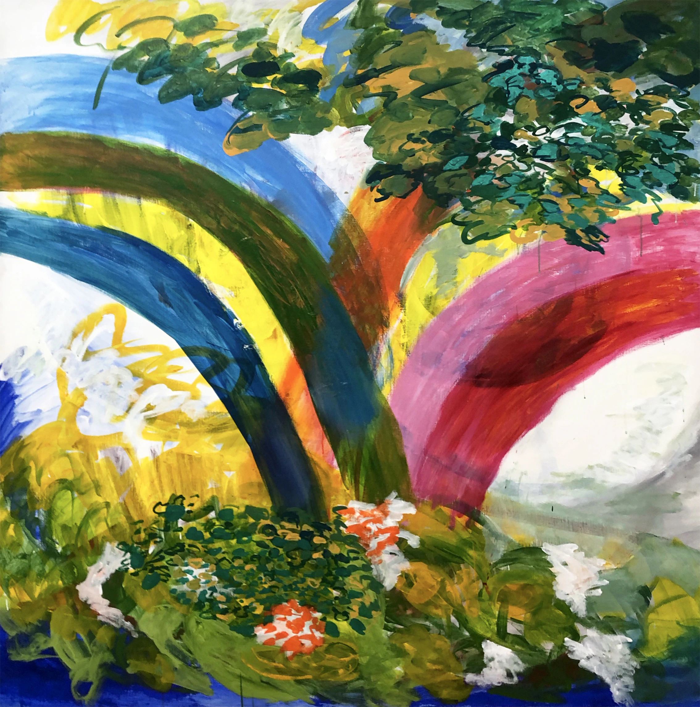 Left Eyelid and the Rain Forest, 152x152 cm, acrylic on canvas, 2021