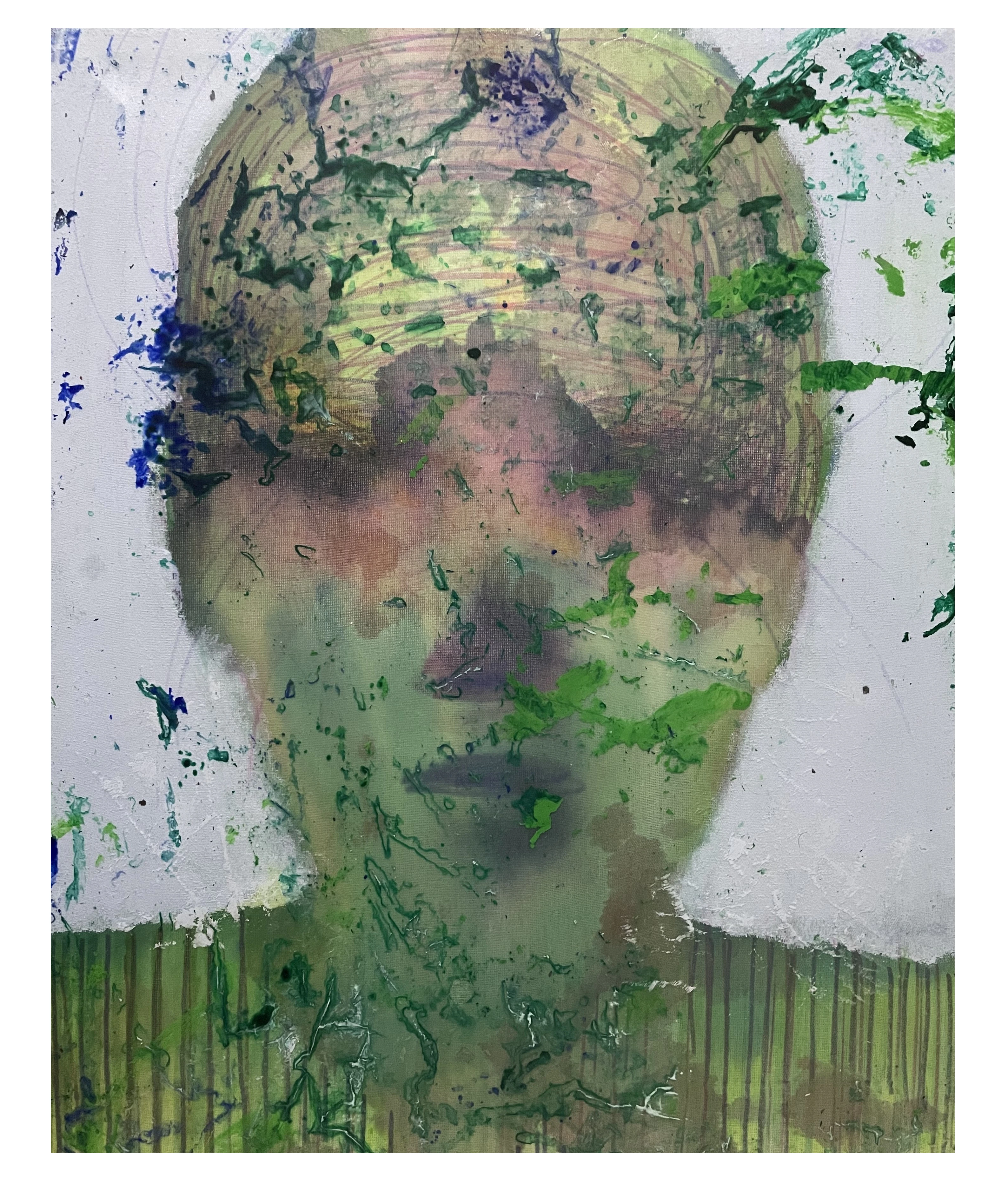 Abstracted face in blue and green