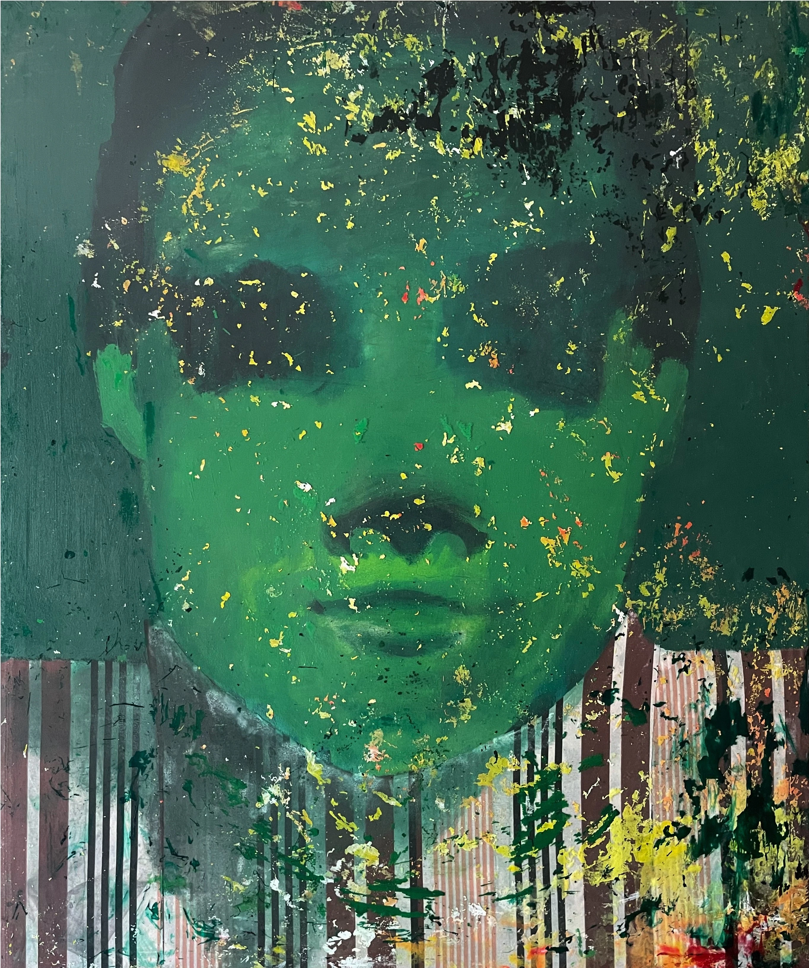 Abstract face in green and yellow