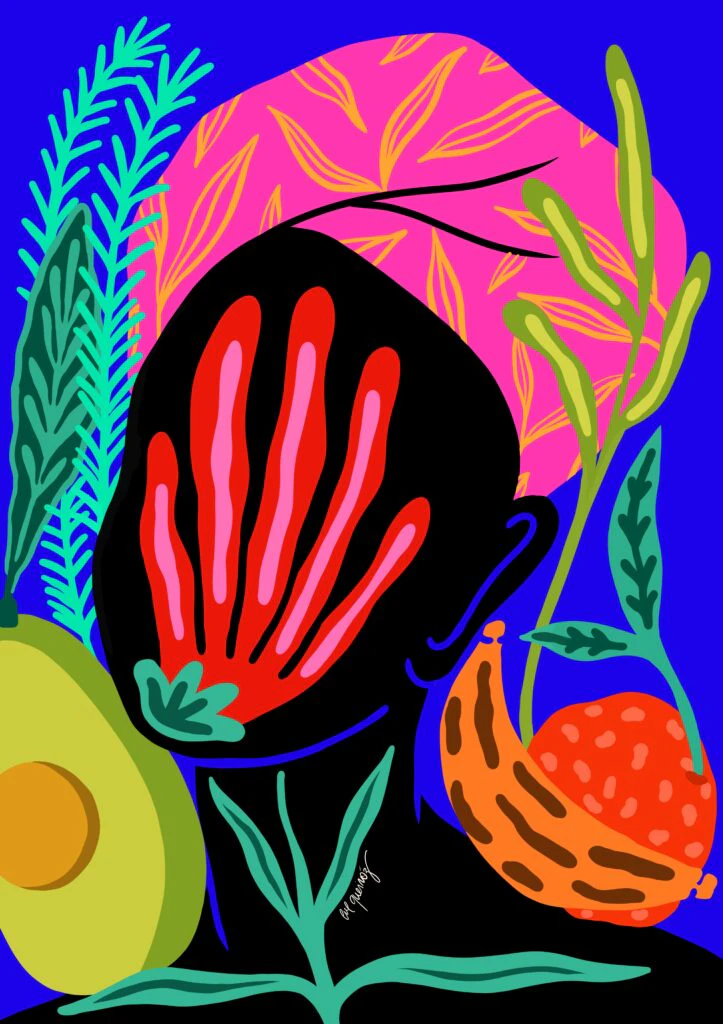 Digital Illustration - Woman with fruits and plants