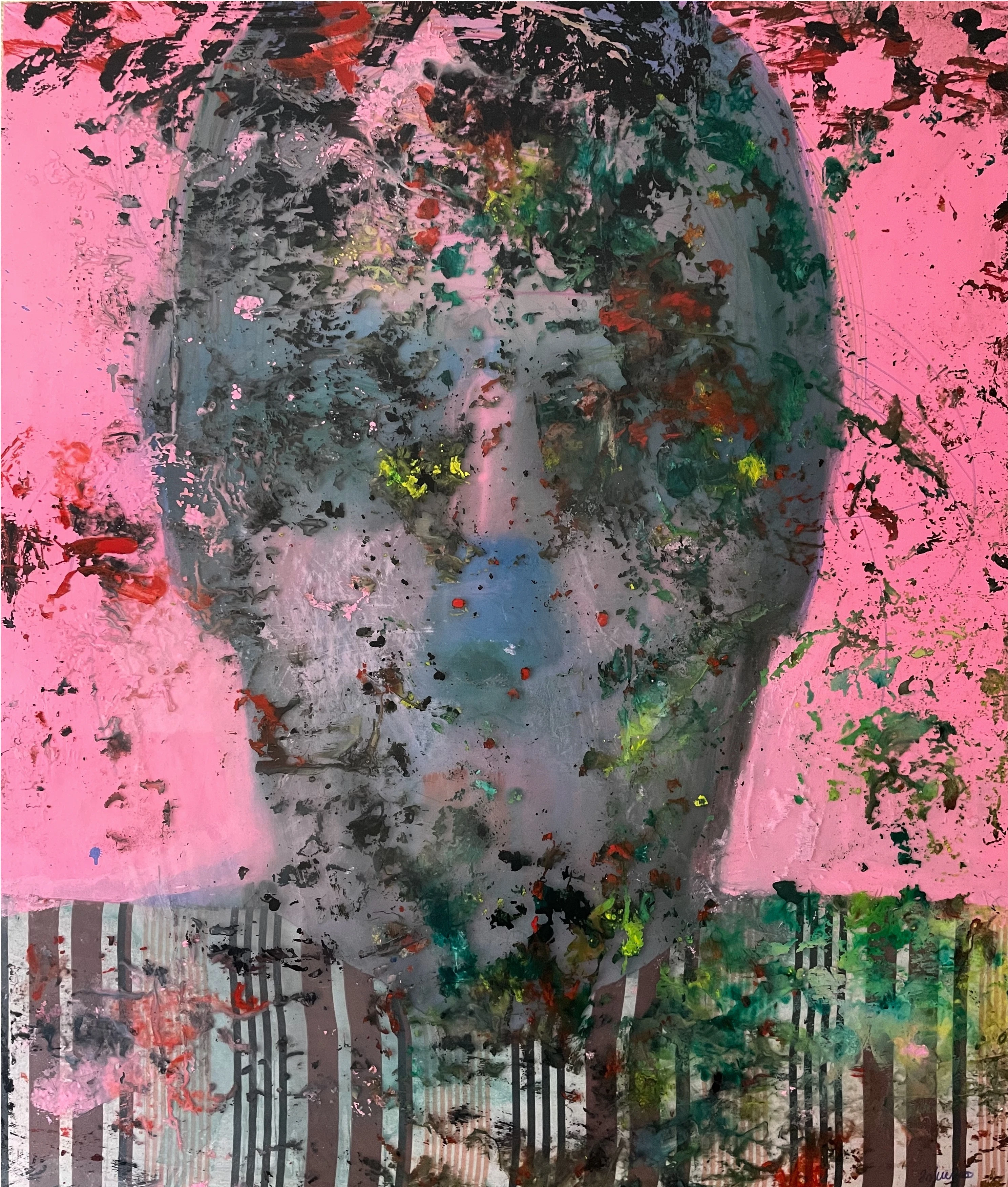 Abstract face in pink and green