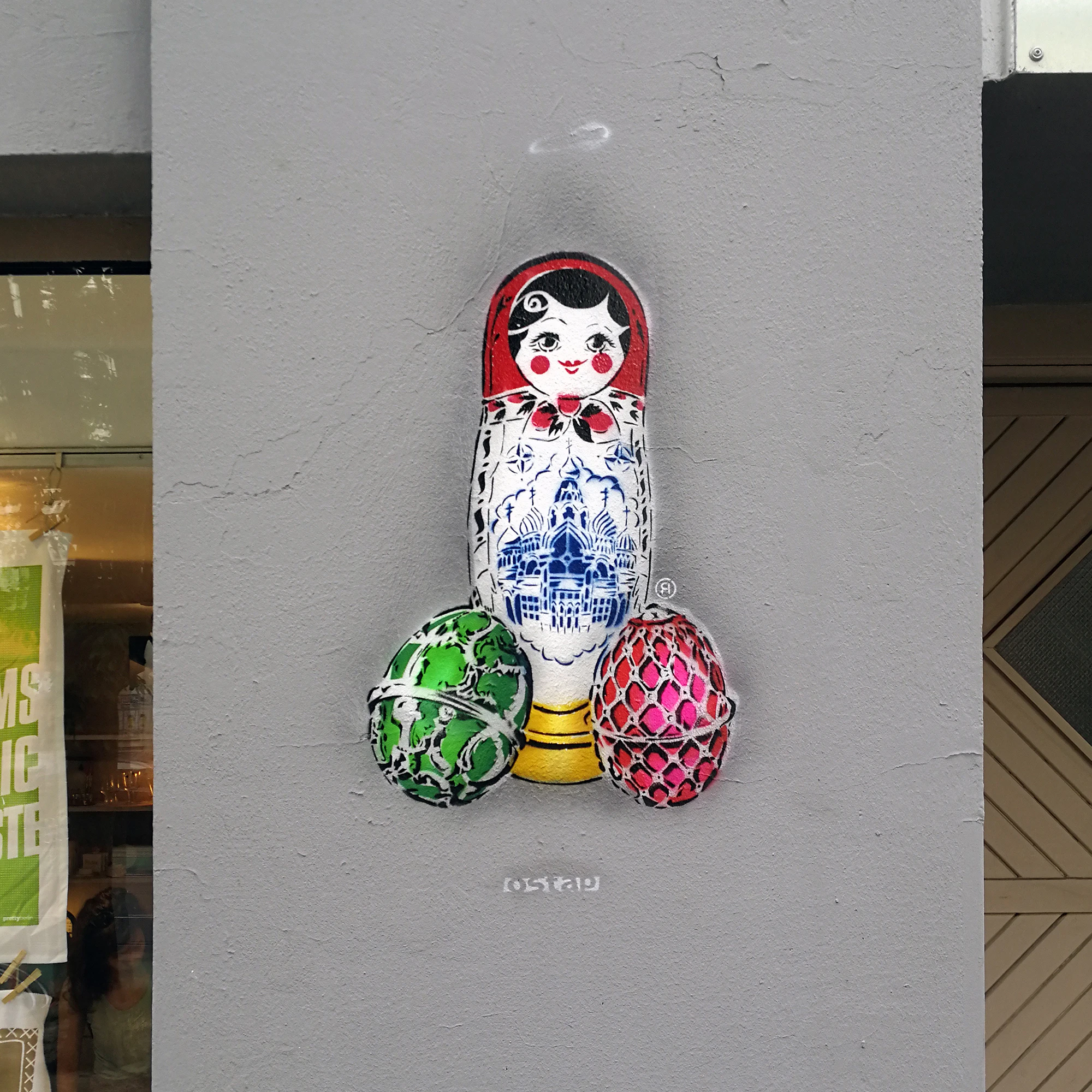 East vs. West (Matryoshka Russian Doll)- Stencil Street Art by Ostap by OSTAP (OST.UP)...