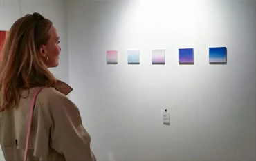 SKY / HEAVEN: Dawn, Daylight, Sunset, Nightlight, Blue Hour, 5 x 13 × 13 cm, oil on canvas, 2019
