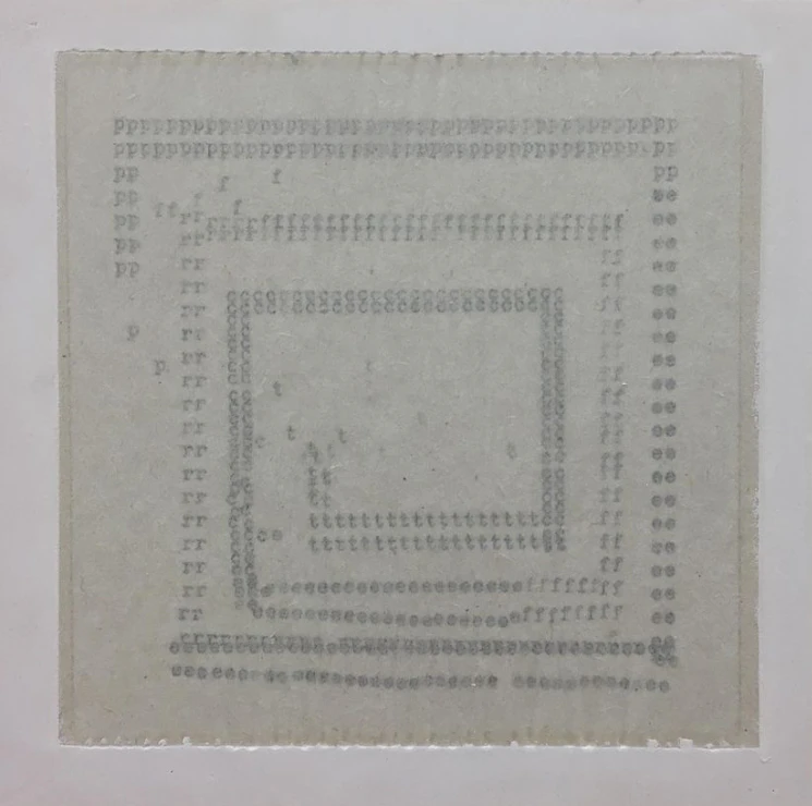 Perfect Squares, Typewritten text embedded into Plaster [Installation], 10 x 10 x 1.5 cm.