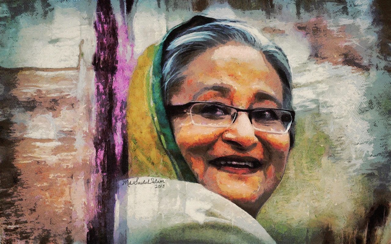 A digital portrait of Sheikh Hasina, the Beacon of Hope