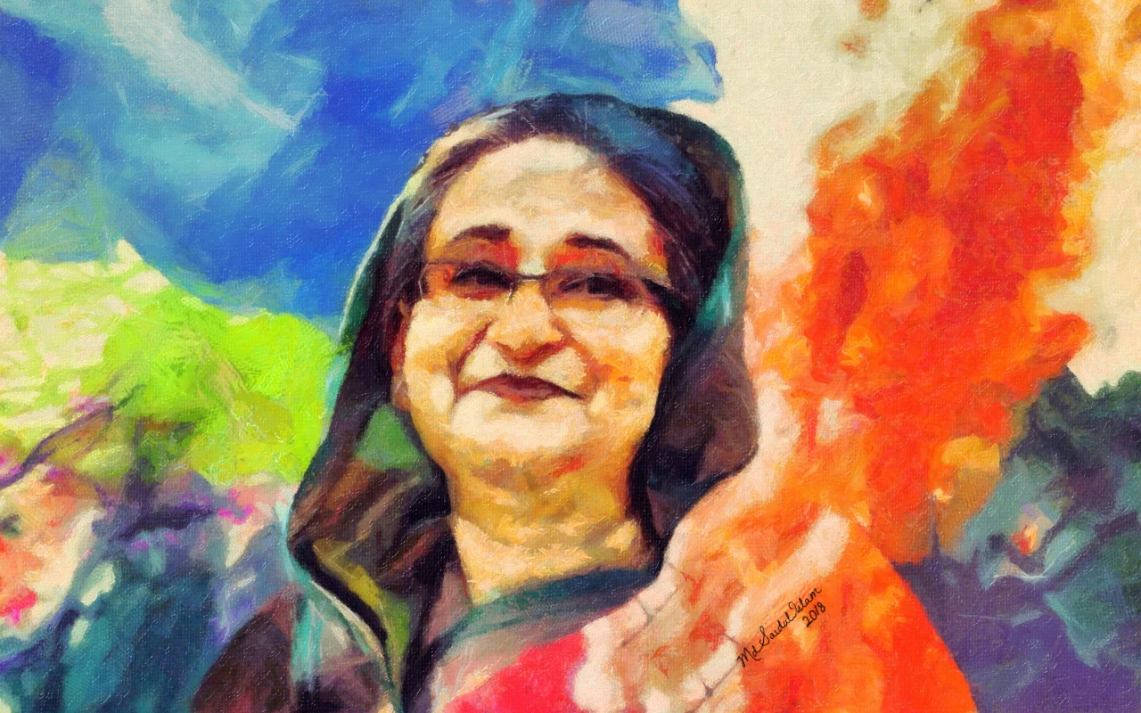 A digital portrait of Sheikh Hasina, the Ambassador of Peace