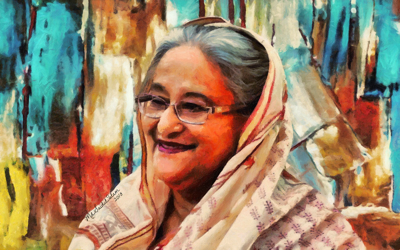 A digital portrait of Sheikh Hasina, The Mother of Humanity