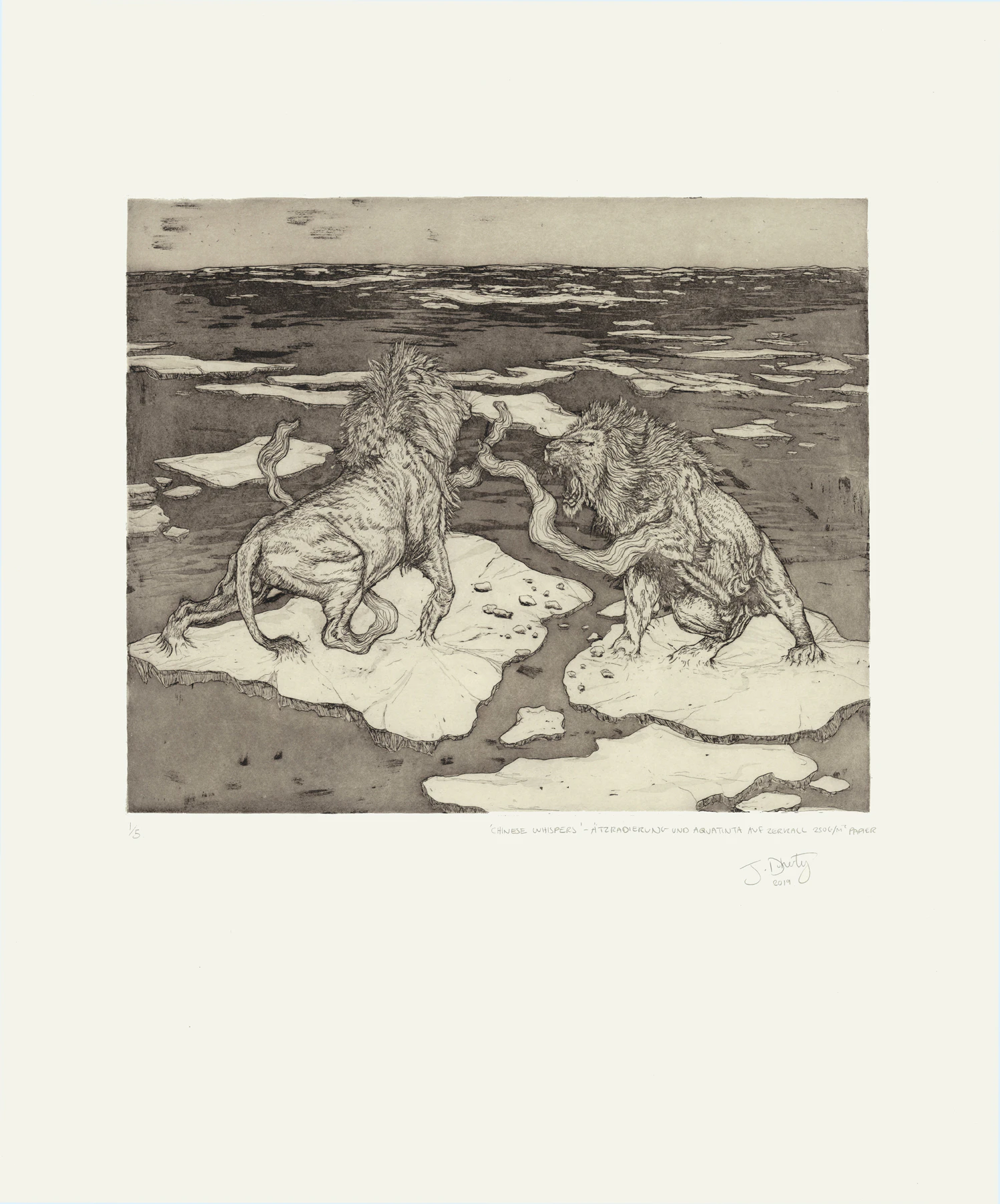 Chinese Whispers, etching on Zerkall 250gsm printing paper, plate 39.5cm x 33cm, paper 68cm x 54cm, edition of 5