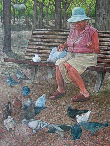 Old lady with pigeons