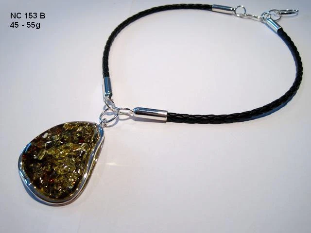 Second Skin - Green Amber Pendant On Black Leather
