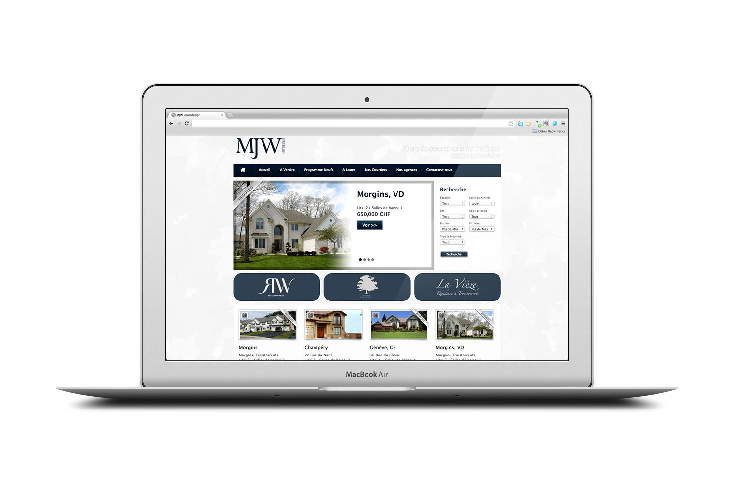 Website design and development for MJW Immobilier