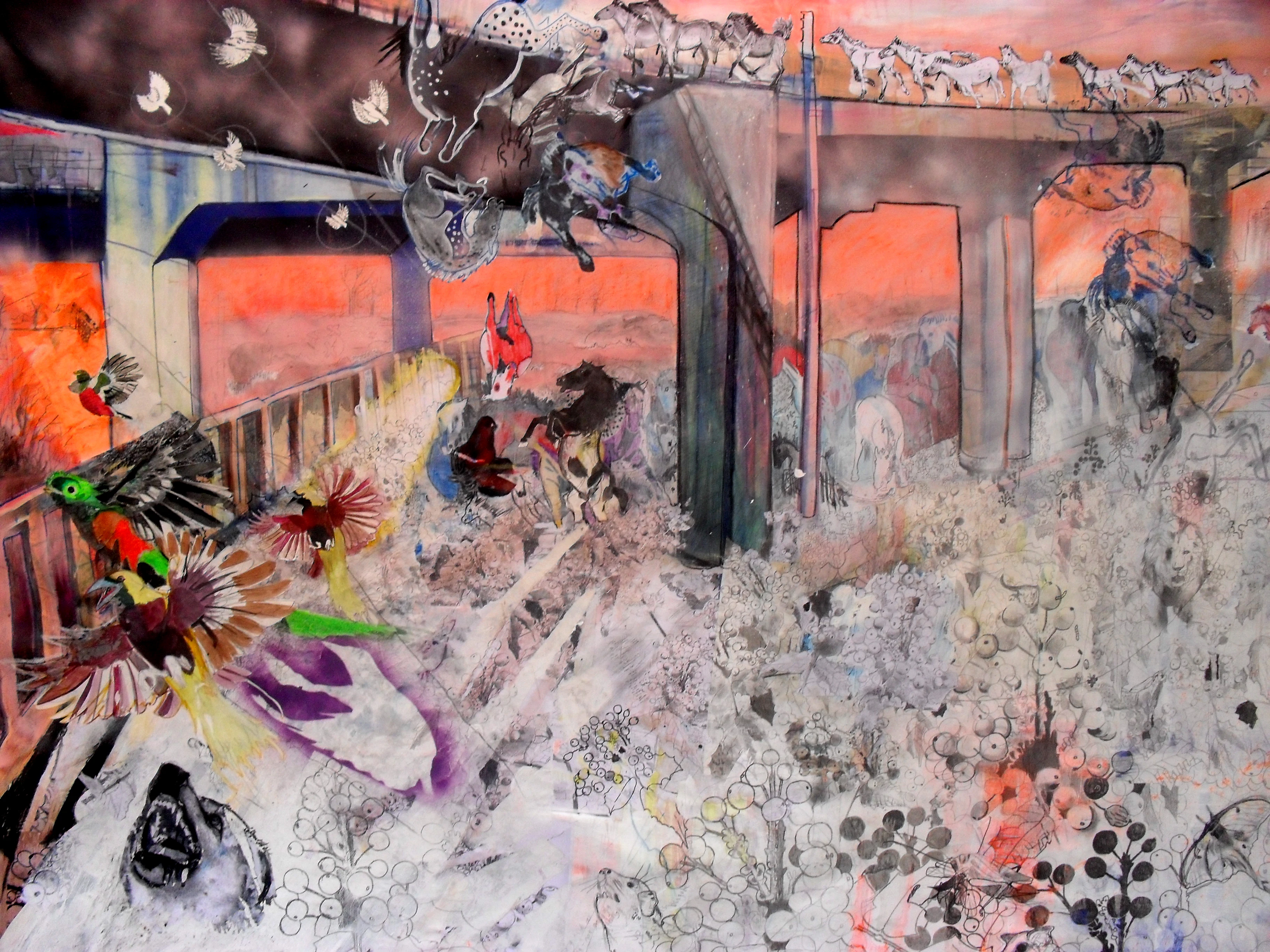 Neutron bomb in pleasure city 2012/acrylic/collage/canvas